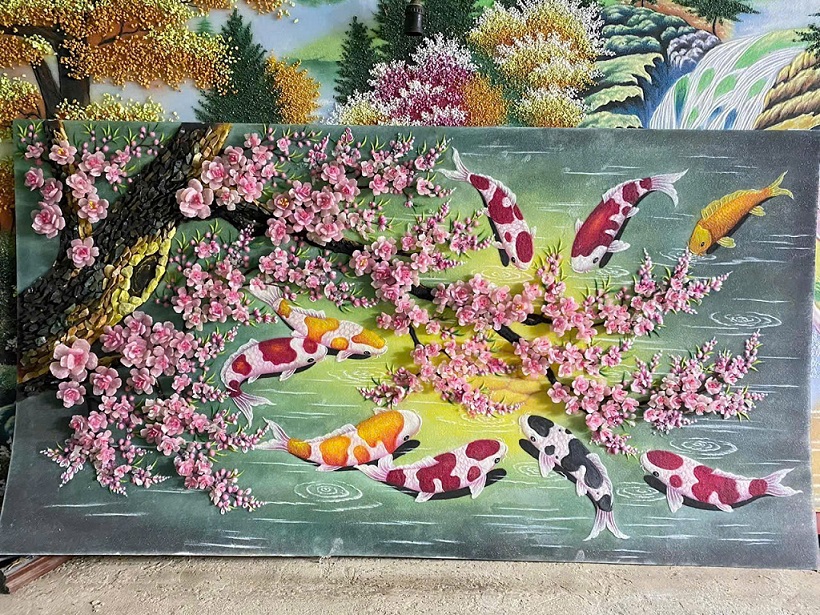 tranh đá quý cửu ngư quần hội