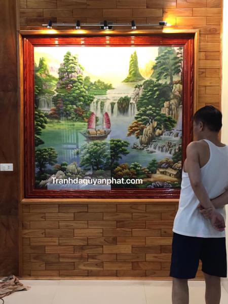 tranh đá quý sơn thủy thuyền buồm
