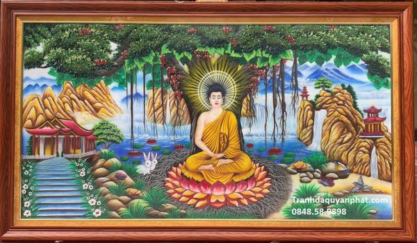 tranh đá quý Đức Phật ngồi dưới gốc cây bồ đề